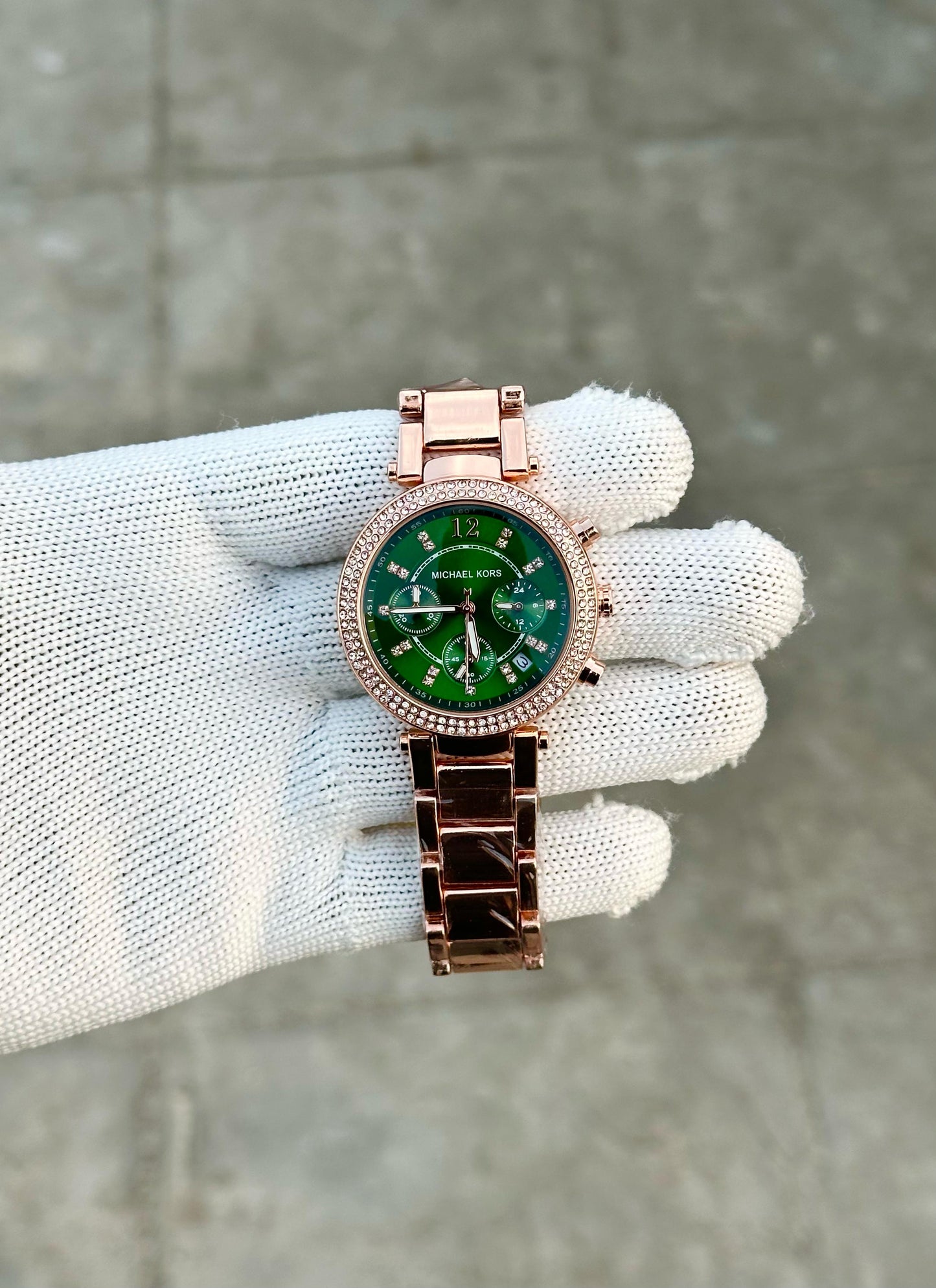 Micheal Kors Rose Gold Green Dial