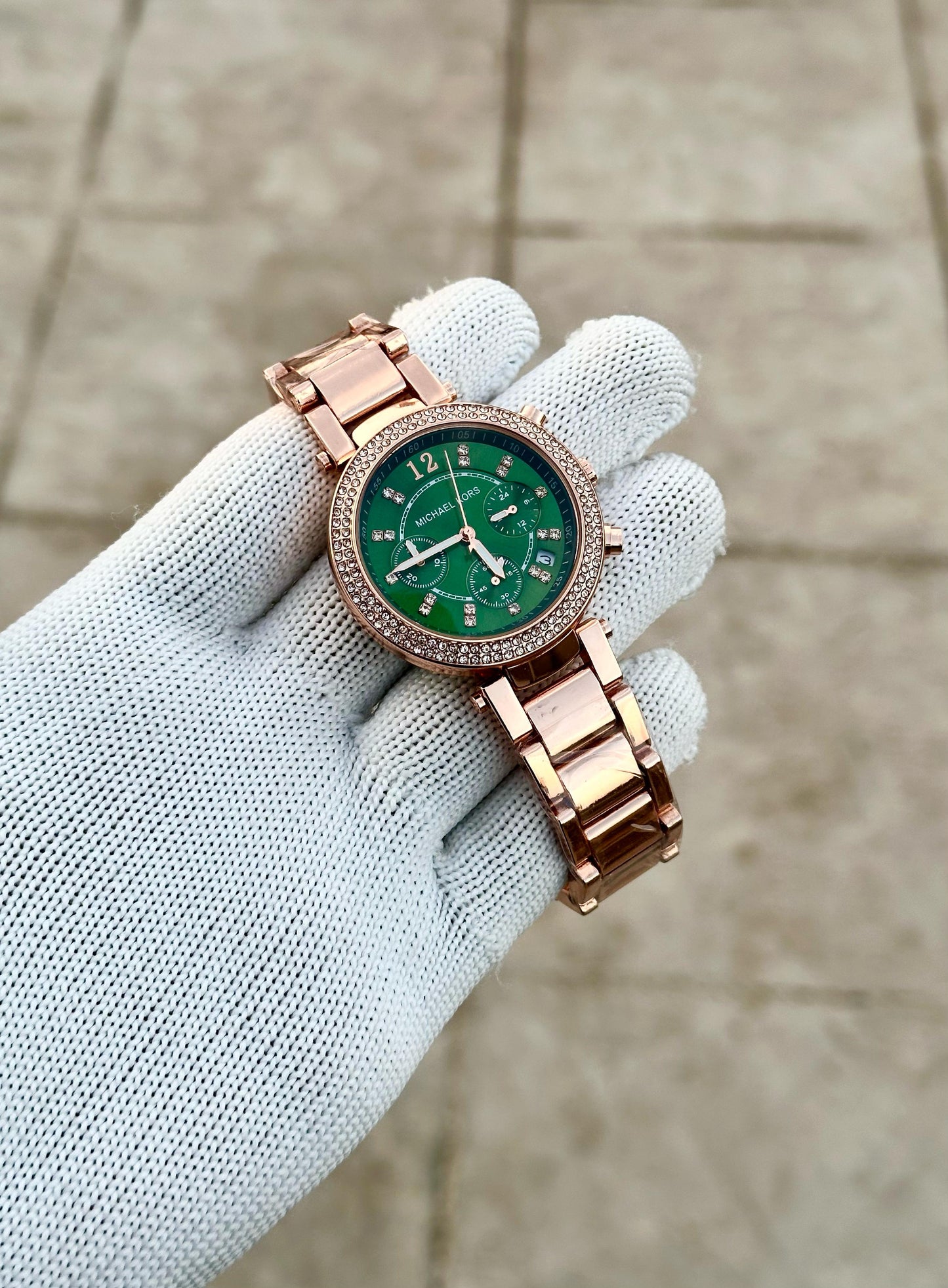 Micheal Kors Rose Gold Green Dial