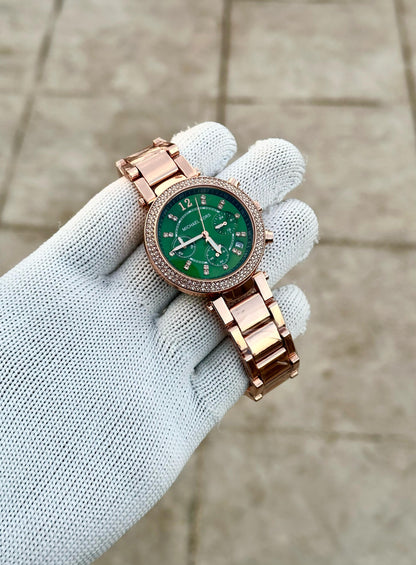 Micheal Kors Rose Gold Green Dial