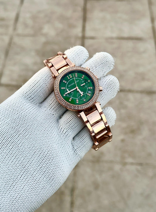Micheal Kors Rose Gold Green Dial